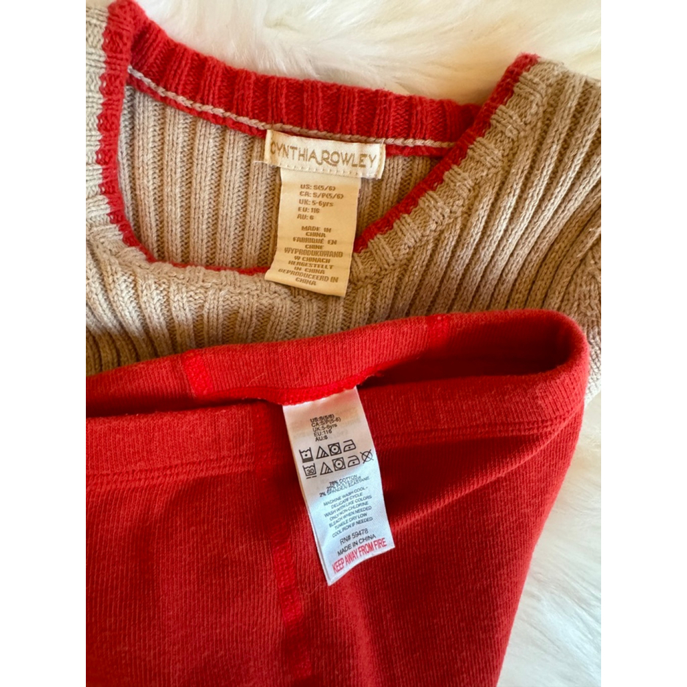 Cynthia Rowley | Girls' Beige Red Apple Knit Dress & Leggings Set | S (5/6) - Picture 8 of 9